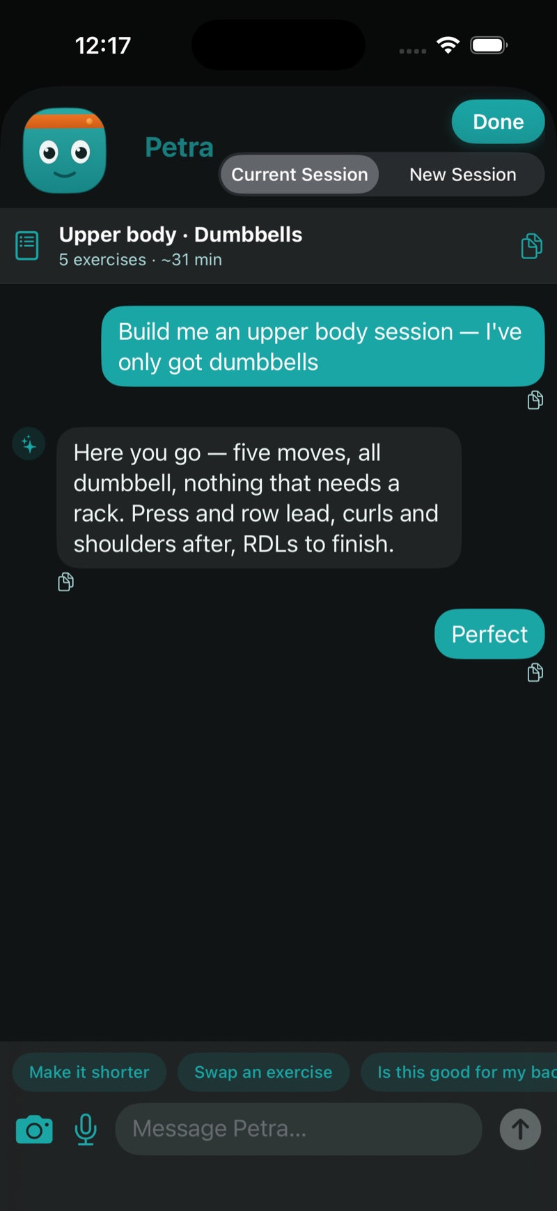 Chatting with Petra — a request becomes a playable session