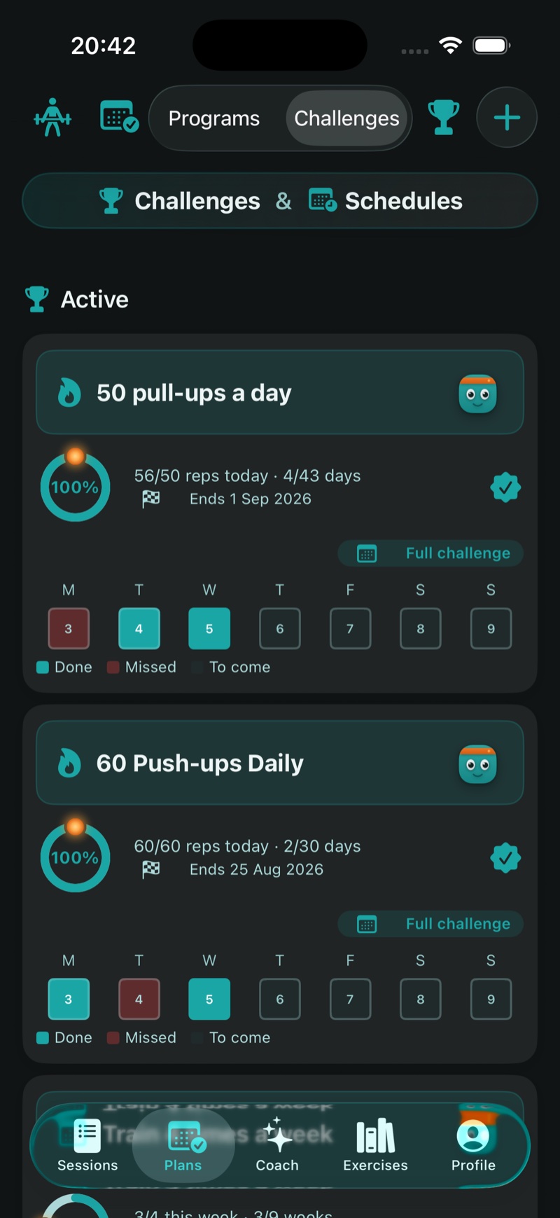 The challenge — 50 pull-ups a day, today's count already in